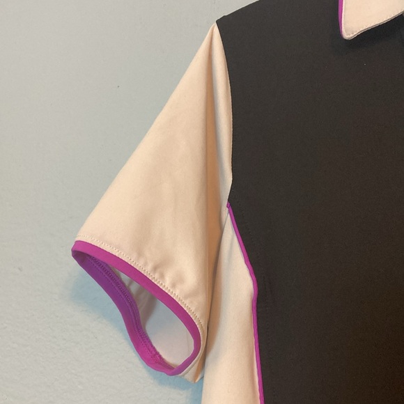 Lady Hagen Womens Size M Golf Polo Shirt Black White Colorblock Purple Trim - Picture 4 of 11